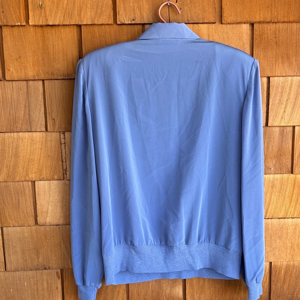 Vintage Blue Button-Up Sweater Jacket with Geometric Embroidery and Skirt - Picture 8 of 11
